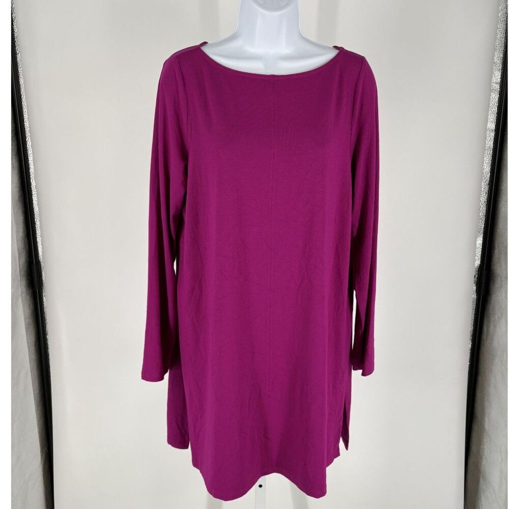 Magenta Long Sleeve Shift Tunic Dress | Minimalist Casual Tunic Dress